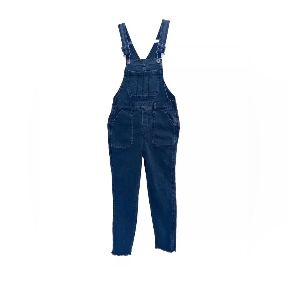 OshKosh B’gosh overall bib girls kids sz 8 black jean denim raw hem adjustable